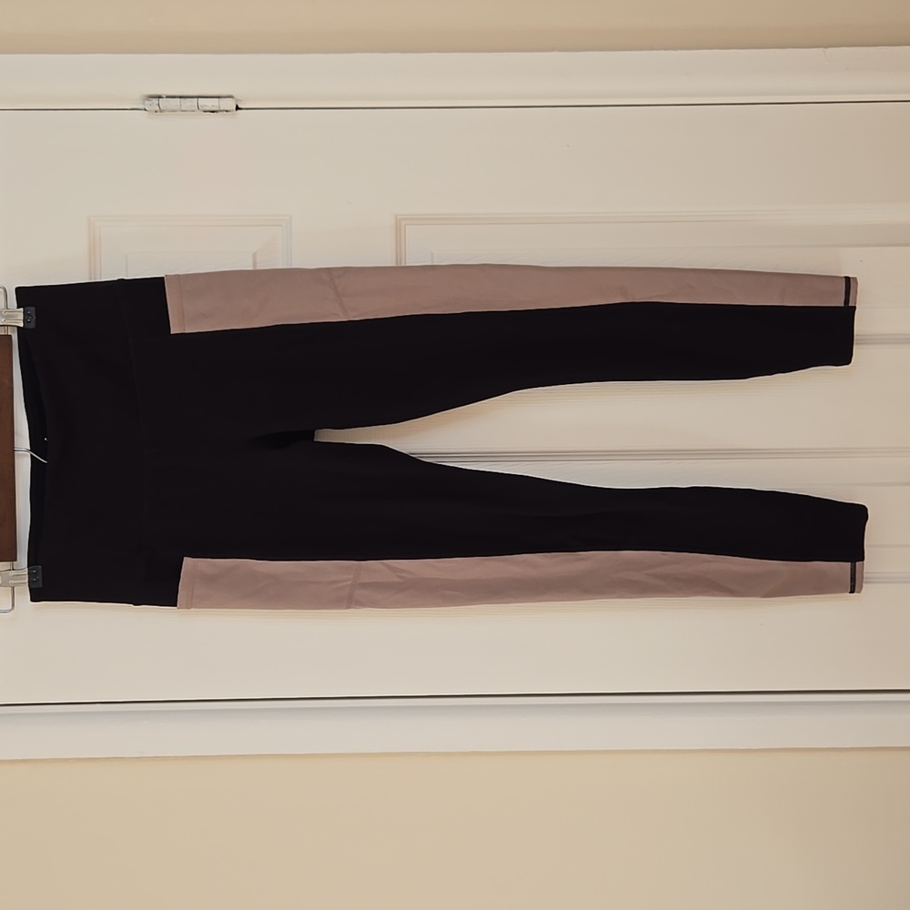 Gaiam Black Beige Side Panel High-Rise Leggings w Pockets Size Small